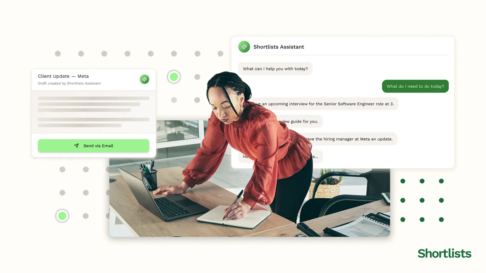 A recruiter at a small UK agency focusing on client conversations while AI handles the admin.