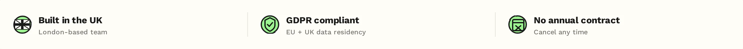 Built in the UK. GDPR compliant. No annual contract.